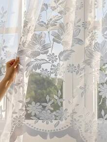 1pc French Romantic Floral Lace Arch Sheer Curtain (Width: 118 Inches Length: 63 Inches) - Large Size, Suitable For Home Decor, Transparent Design Ideal For Living Room, Kitchen And Room Decoration, Perfect Choice For Wedding, Holiday And Party Decoration