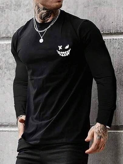 Heavens Edit Men's Regular Fit Long Sleeve T-Shirt With Personalized Face Print, Fashionable Casual Sportswear For Spring/Summer, Suitable As A Gift For Husband Or Boyfriend, Ideal For Autumn, Street, Commute, Outdoor Activities, And Holidays, For Fall
