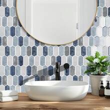 1 pieza/10 piezas Pegatinas de azulejos cerámicos hexagonales modernos para cocina, láminas de azulejos de mosaico autoadhesivas, vinilos de azulejos impermeables para cocina y baño, diseño geométrico minimalista