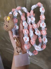 Cordón para teléfono móvil cruzado que se puede llevar, tejido a mano con flores, accesorio de moda para mujer, pequeño y fresco, bolsa de compras, senderismo, viaje, correa para el hombro, funda para teléfono universal con abejita