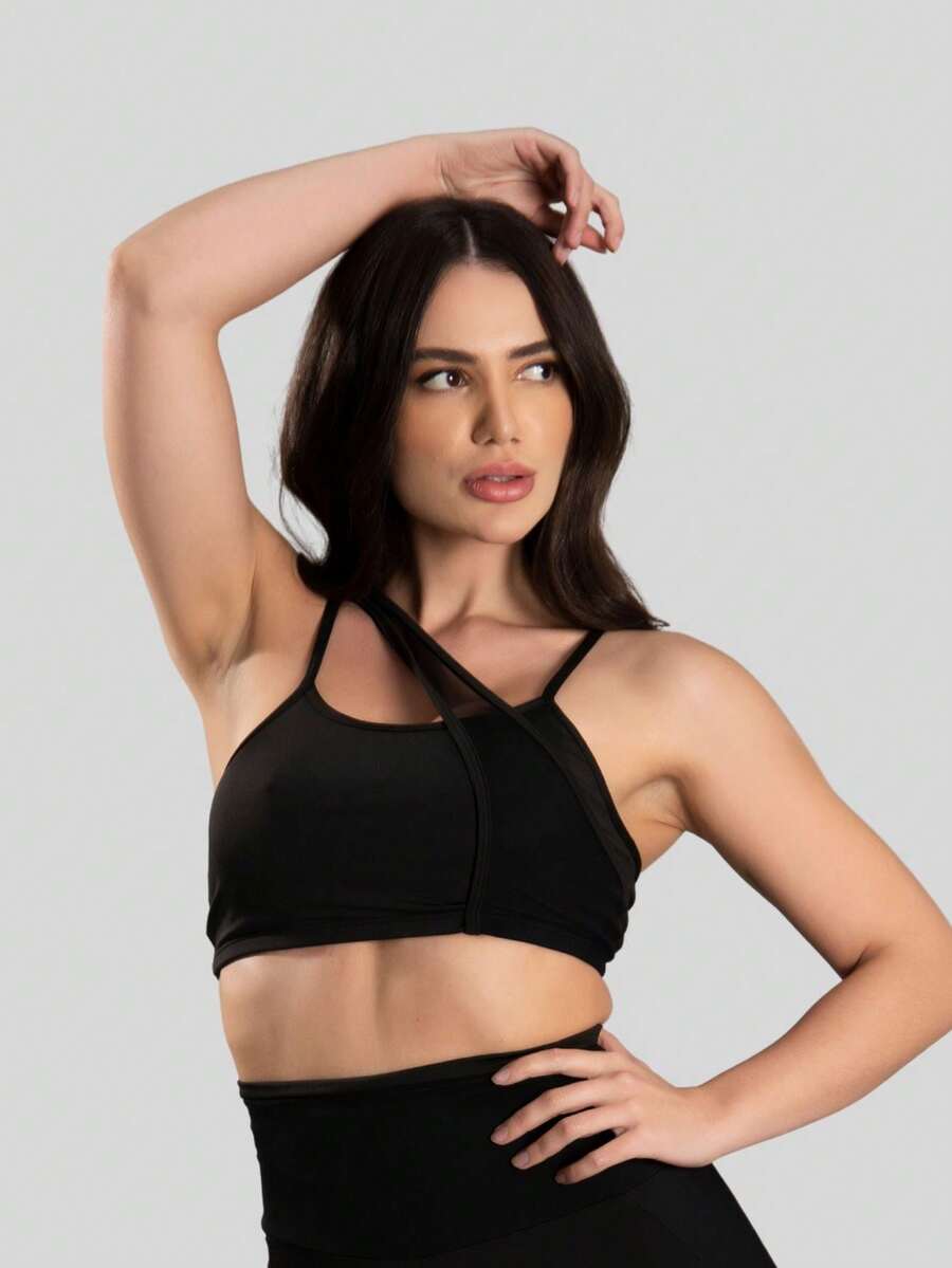 Fitness Top With Tulle Detail In The Gym 11174 - Black - View 1