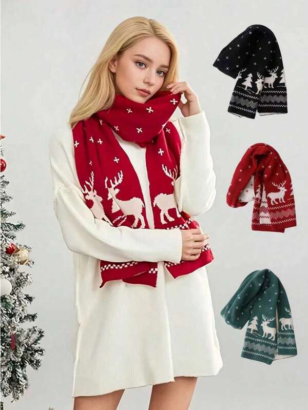 1 pieza Bufanda de Navidad tejida gruesa para mujer, unisex con tema navideño, bufanda tejida gruesa de color caqui para mujer y hombre, estilo europeo y americano de cachemir falso a cuadros con borlas, accesorio de bufanda de invierno cálido y versátil para otoño/invierno, Acción de Gracias, Navidad, Año Nuevo, regalo del Día de San Valentín