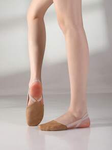 Suede Half-Toed Shoes, Half-Soled Dance Shoes, Cheerleading Rhythmic Gymnastics Shoes, Socks Ballet Shoes, Rotating Shoes,Silicone Non-Slip Elastic Band, - Brown - View 6
