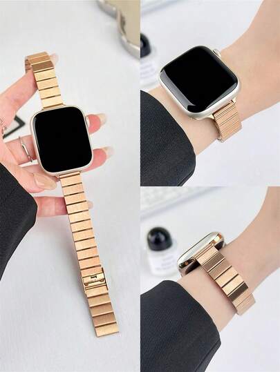 1 قطعة سوار ساعة من الفولاذ المقاوم للصدأ بتصميم عقدة البامبو، متوافق مع ساعة آبل