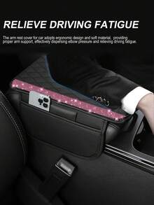 1 pieza Funda universal para reposabrazos de coche con diamantes brillantes - Protector de consola central de cuero con 2 bolsillos de almacenamiento, se adapta a la mayoría de vehículos - Estilo A - Ver 3