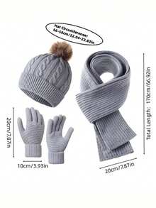 3pcs Winter 2025 New Women Thick Knitted Beanie Hat, Scarf & Gloves Set, Outdoor Cycling Warm 3 Pieces Suit, Unisex Solid Color Winter Warm Valentines Gift - Multicolor - View 7