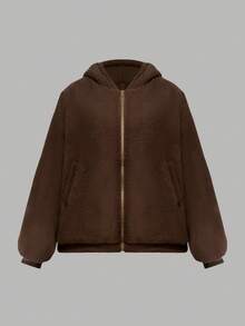 Women's Casual Loose Plush Hoodie With Pockets, Open Front Cardigan, Autumn/Winter