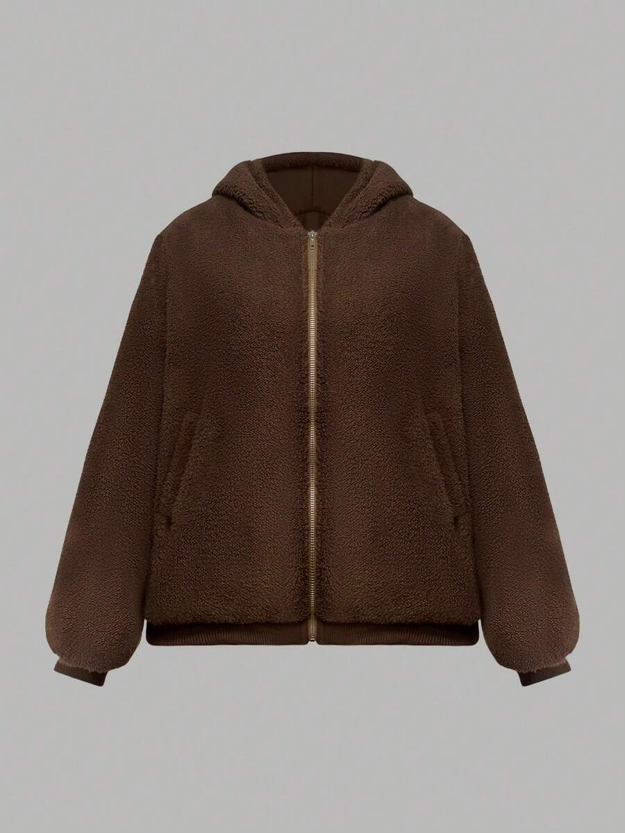 Women's Casual Loose Plush Hoodie With Pockets, Open Front Cardigan, Autumn/Winter