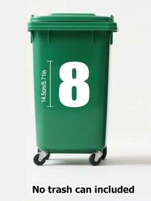 1Pvc Self-Adhesive White Number Stickers - Large 5.7" (14.5cm) Commercial Grade High Visibility Reflective Trash Bin Labels With Durable And Residue-Free Edges For Wheelie Bins, Bulk Trash Bins, Car Trash Bins, Garage Organization - Perfect For Nighttime Use And Strong Marking