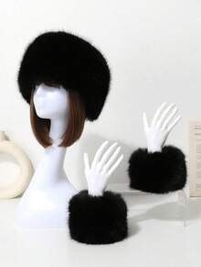 1-Piece Combination Outfit For Women, Winter Cold Resistant And Warm Hat, Hand Circumference Set, Casual And Cute Fur Bracelet, Fur Wrist Guard, Women's Sleeve Set, Cuff Wrist Set, Suitable For Parties, Shopping And Dating Valentines Gift - View 1