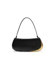 2025 New Women's Handbag: Black Underarm Bag, Metal Detail Decor, Extended Zipper Shoulder Bag, Multifunctional Baguette Bag, Suitable For Work, Commute, Shopping And Dating (Gift Bag Not Included) - Black - View 4