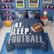 Feelyou 7pcs Rugby Comforter Set,American Football Sports Ding Bedding Set,Include 1 Comforter+1 Flat Sheet+1 Fitted Sheet+2 Pillowcases+2 Pillowsham,For Twin,Full,King,Queen Bed Sizes,Bed In A Bag,Super Soft And Breathable,Easy Care All Seasons,Bed       In A Bag,Wonderful Room Decor,Holiday Gift - 藍色 - 查看 1