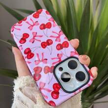 Pink Cherry Pattern Glossy Film Phone Case For IPhone 17 Air/16/15/14/13/12 Pro Max 14 15 16 17 Plus 11/X/Xsmax/Xr/7/8/Se Thickened Double-Layer 2-In-1 Drop-Proof Protective Case For Samsung S21 S22 S23 S24 S25 PLUS/ULTRA/FE/EDGE A71 A56 A55 A54 A53 A52 A36 A34 A06 A13 A14 A15 A16 A23 A25 A26 Anti-Yellowing And Bright Colors - 黑色 - 查看 3