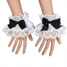 Lace Ruffle Bow Decor Wrist Cuffs, Multi-Color, Maid Costume, Wedding Party Summer - Multicolor - View 6
