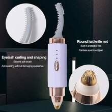 RAF 2-In-One Heated Eyelash Curler And Electric Eyebrow Trimmer - USB Rechargeable 180mAh Lithium Battery, 2 Usage Heads, Quick Eyebrow Shaping / 60-Second Heat Protection, 48-Hour Long-Lasting Eyelash Curling/Washable Blade Heads/Beauty Tool With Gentle Heating, Portable Beauty Solution, Easy To Curl And Trim