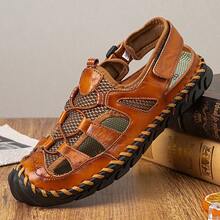 Men's Close Toe Breathable Sandals, Comfy Non Slip Rubber Sole Casual Hook & Loop Fastener Beach Water Shoes, Men's Outdoor Footwear - Nâu nhạt - Xem 1