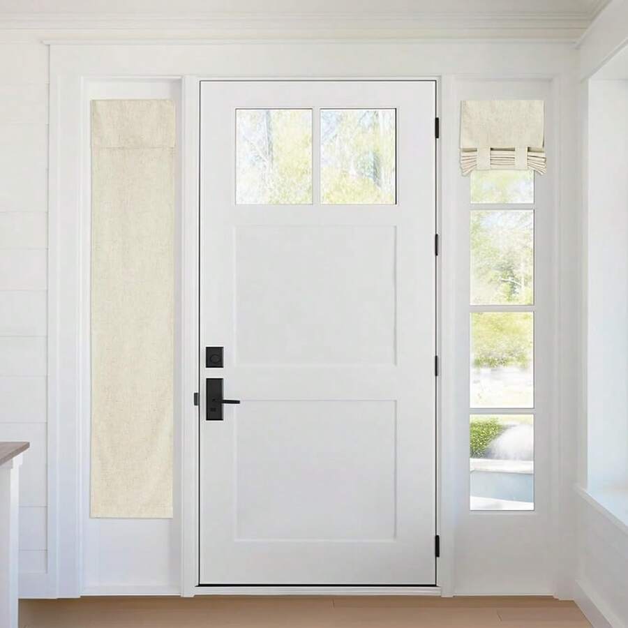 RYB HOME 100% Blackout Curtains For Sightlight Window, Linen Textured Blend Privacy Front Door Curtain Blinds For French Door Kitchen Living Room Doorway, W 12 X L 69 Inch, Beige, 1 Panel - Beigeinch - View 1