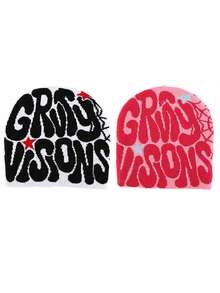 2pcs "GRVTY VISIONS" Hip Hop Beanie Cap, Y2K Fashion Cold Knit Hat, Outdoor Warm Thermal Hat For Men, Wear - GRVTY VISIONS - View 17