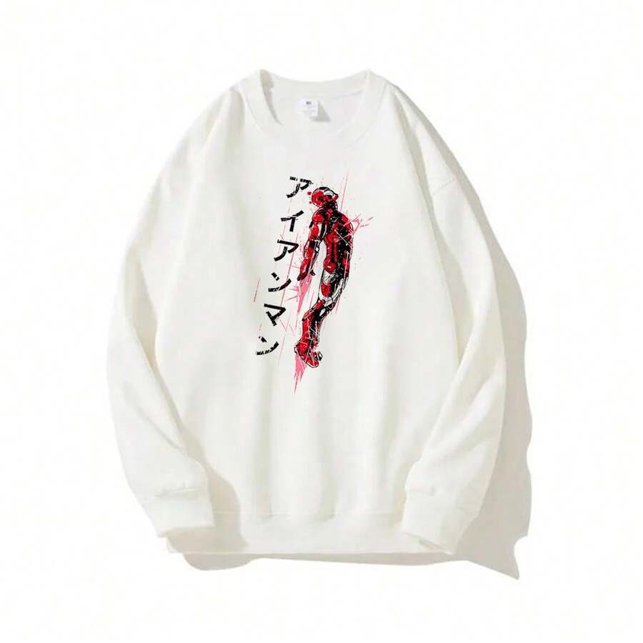 Iron-ManS-Japones  Japanese Anime Cartoon Pullover Sweatshirts Unisex Long Sleeve O-Neck Casual Top Sweatshirt Men & Women Graphic Sweatshirts Printed Funny Sweatshirts Spring Autumn And Winter Streetwear Clothes For Male & Female - 白色 - 查看 1