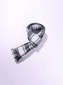 1pc Unisex Black, White & Gray Square Plaid Scarf, Faux Cashmere, Suitable For Outings, Group Purchases, Travel, And Gifts, Spring/Autumn