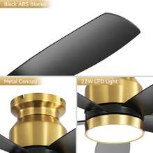 Sofucor 42in Low Profile Ceiling Fan With Light Remote Out/Indoor Flush Mount Ceiling Fan Modern Gold Black Ceiling Fan With ABS Blades Timer 6 Speds Bedroom - 金色 - 查看 5