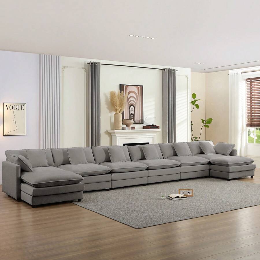 Puremind Modern 217.3'' Oversize U-Shaped Modular Sectional Sofa With 2 Ottomans,8-Seat Cloud Couch, Modern Chenille Sofa Sleeper Deep Seat Couches - 淺灰色 - 查看 1
