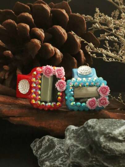 1pc/5pcs/10pcs Flower & Rhinestone Decorated Handheld Tally Counter, Electronic Manual Push Button Counter, Compact Portable Finger Ring Counter, Thumb Press Counter, Suitable For Study, Sports, Other Counting Activities