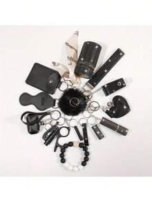 15pcs Rhinestone Safety Keychain Set For Women, Wristlet Keyring With Storage Pouch & Pom Pom Card Holder Accessories Kit - Nhiều màu - Xem 3