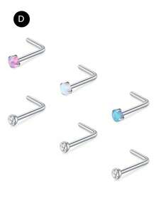 CIZME 6Pcs/Set Pink Nose Studs Nose Rings For Women 20G L Corkscrew Bone Nose Ring Nose Stud Stainless Steel Nose Screw Studs Nose Rings Studs Stainless Steel Nostril Nose Piercing Jewelry - Pink-a - View 12
