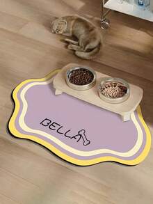 Tapis de nourriture pour animaux de compagnie antidérapant personnalisé, convenant aux chiens et aux chats, séchage rapide et absorbant, avec un nom personnalisé, design de style nordique, tapis de nourriture pour animaux de compagnie durable - Multicolore - Voir 9