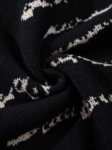 Autumn/Winter Men's Casual Loose Minimalist Aloof Cat Portrait English Letter Solid Color Retro Streetwear Knit Crew Neck Pullover Sweatshirt - màu đen - Xem 11