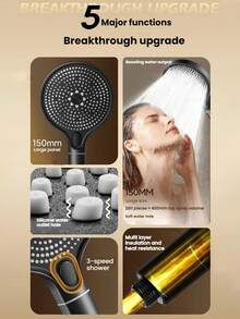 Cap de duș rotund mare, de înaltă presiune, reglabil cu 3 setări, pentru duș de baie acasă, încălzitor, duș portabil, duș de baie