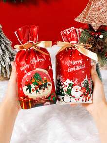 25 pièces Sacs cadeaux de fête de Noël, sacs à friandises de Noël, sacs cadeaux en plastique avec cordon coulissant, sacs à friandises de Joyeux Noël, pour fournitures d'emballage cadeaux de fête de Noël (9*6 pouces)