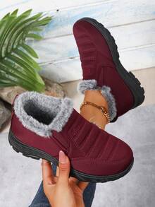 "Round Toe On Platform Warm Shoes Winter 2025 New Export Women's Thermal-Lined Warm Parent Shoes Wholesale Casual Outdoor Boots Cross-Border Snow Boots" - Red - View 3