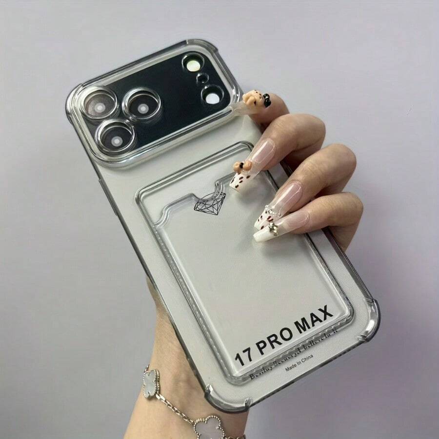 Clip-On Transparent Phone Case, Compatible With IPhone 17 Pro Max Case, 16, 15, 14, 13, 12, 17Air, PlusPro Max Series. It Can Hold 1-2 Cards, Has Anti-Slip And Shock-Absorbing Functions, And Is Durable. It Is A Autumn Phone Case Suitable As A Halloween Or Christmas Gift. - 黑色 - 查看 1
