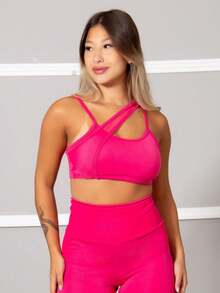 Top Fitness Detalhe em Tule Academia 11174 - Rosa chiclete - Visão 1