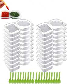 20 Piezas Snack Containers, Double Compartment Condiment Container, Contenedor de Bocadillos Reutilizables con Tapas, Contenedores de Bocadillos Compartimento con 20 Cucharas - 1 - Ver 1