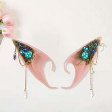 Halloween Cosplay Elf Ears Mushroom Flower Crystal Design Fairy Ear Accessories For Women Party Costume - Màu xanh lam - Xem 3