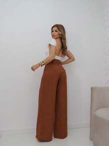 Stone Mode Tailored Linen Wide Leg Pants - Rust Brown - View 4