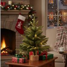 Mini Christmas Tree,Handcrafted Small Christmas Tree With Warm LED Glow Christmas Tree - Burlap Bows, Pinecone And "Merry Christmas" Sign Home Decor,Christmas Decorations(No Batteries)