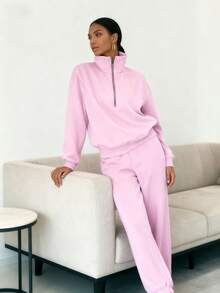 The Latest European And American Women's Two-Piece Suits In Autumn, Sweatshirts And Sweatpants, Fleece Sports, Comfortable And Comfortable Street Fashion Casual Suits, Light Travel, Sports Suits At The Top, Great Fit On The Body, Personalized Niche Design - 粉色 - 查看 5