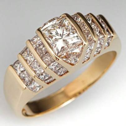 Anillo chapado en oro de 18K con circonita cúbica sintética ovalada de color champán brillante - Perfecto para bodas, compromisos, aniversarios, regalos del Día de San Valentín, Navidad, estilo de lujo, accesorios para fiestas