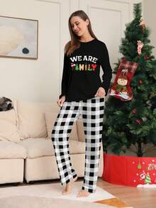 圣诞节新品随机艺术字母印花女士两件套睡衣套装、家居服、秋装 - 彩色 - 查看 2