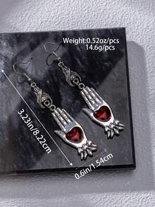 1 件复古迷人哥特式街头心形皇冠吊坠耳环，复古多魅力哥特式心形骷髅吊坠，粗链项链，耳环套装，红心，黑色万圣节珠宝礼物，情人节，妈妈，母亲节，礼物 - 霧面金 - 查看 12