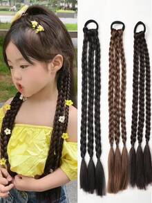 2 piezas Peluca de trenza de cabello sintético natural para niñas con banda elástica, estilo ballet, accesorio para el cabello con lazo decorativo, trenza retorcida y coleta