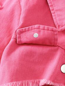 3 件套女童秋冬牛仔套装 - 破洞短款上衣、牛仔夹克、罗纹吊带背心牛仔裙，休闲百搭校园风格 - 玫紅色 - 查看 3