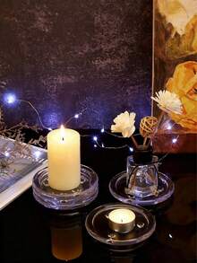 1/5/10 Pcs Round Candle Holders Set, Includes Transparent Candle Holders, Tea Light Trays, Glass Coasters, Candle Stands, Suitable For Tabletop, Windowsill, Floor, Bedside, Room Decor, Party, Wedding, Graduation, Birthday,Perfect For Wedding Table Centerpiece And Halloween Christmas Holiday Party Home Decoration.