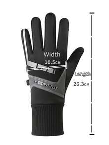 1Pair Winter Cycling Gloves For Men, Outdoor Cycling Reflective Exposed Finger Touch Screen Anti Slip And Velvet Warm Riding Gloves, Made Of Polyester Fiber Material, Waterproof Fabric, Exquisite Craftsmanship, Suitable For Men, Essential For Autumn And Winter. A Pair Of Simple And Personalized Sports Gloves, Snow Gloves