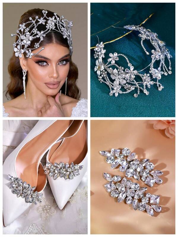 1 Set Rhinestone Headband & Detachable Rhinestone Shoe Clips, Suitable For Wedding, Party, Banquet To Add Glamour And Fashion For Brides And Bridesmaids