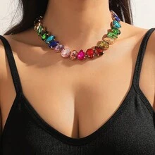 G-S 1 Banquet Party Gorgeous Colorful Glass Crystal Love Water Drop Women's Chain Necklace - Slight Surface Glazing Defects Are Normal